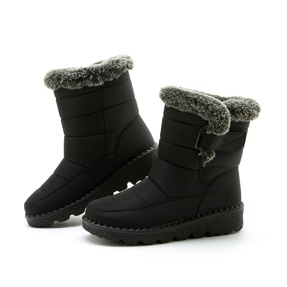 Snow Boots Winter Warm Hook And Loop Fastener Plush Shoes Women Waterproof Low Heels Platform Ankle Boots
