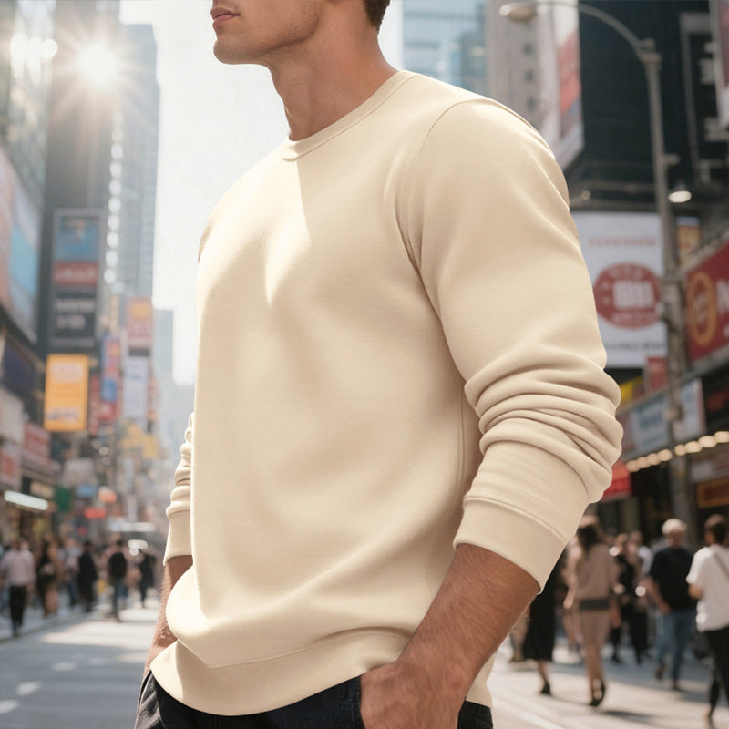 Fleece-lined Crew Neck Sweater Male Loose Casual Top