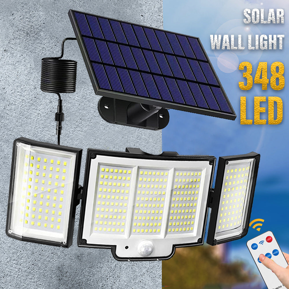 1,2 Pack Solar Lights Outdoor 348 LED Motion Sensor Lights With Remote Control  3 Head Waterproof