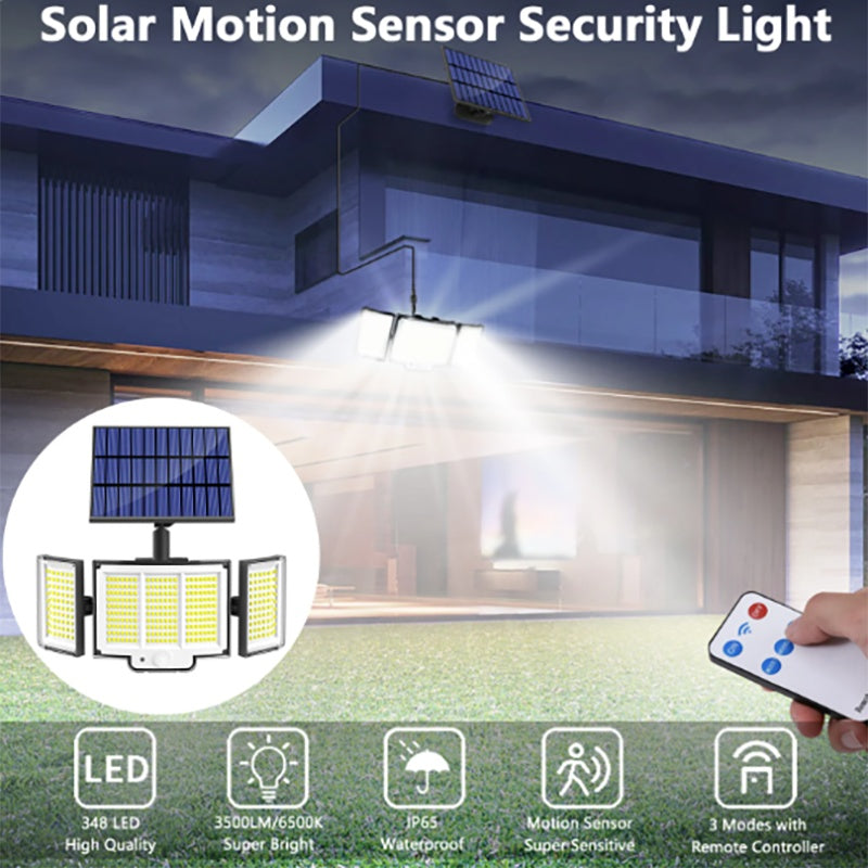 1,2 Pack Solar Lights Outdoor 348 LED Motion Sensor Lights With Remote Control  3 Head Waterproof