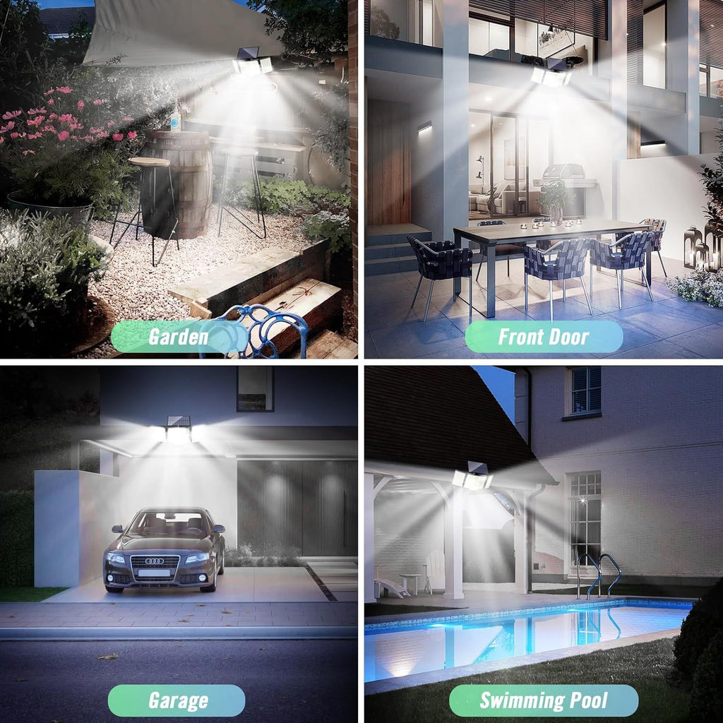 1,2 Pack Solar Lights Outdoor 348 LED Motion Sensor Lights With Remote Control  3 Head Waterproof