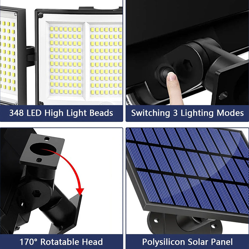 1,2 Pack Solar Lights Outdoor 348 LED Motion Sensor Lights With Remote Control  3 Head Waterproof