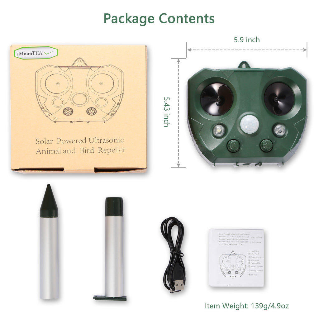 1Pc Ultrasonic Animal Repeller Solar Powered Repellent With Motion Sensor LED Flashing Lights IPX6 Waterproof Outdoor For Farm Garden Yard